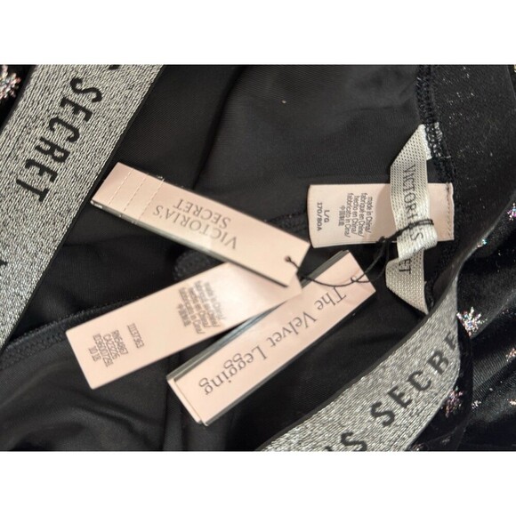 Victoria's Secret Sz L Moon Star Black Silver Velvet Leggings  NWT - Picture 7 of 9